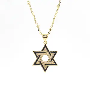 สร้อยคอโอ-เชนเดวิดดาวอิสราเอลแฟชั่นชุบทองทองแดงเพทายโซโลมอนเครื่องประดับของขวัญสำหรับผู้ชายผู้หญิง