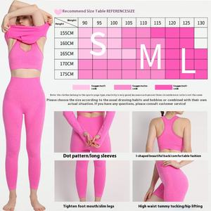 Femmes européennes américaines Jacquard Fitness Yoga Wear à manches longues <span class=keywords><strong>ensemble</strong></span> haut pantalon sans couture soutien-gorge à pois respirant taille légère - Product Image 2