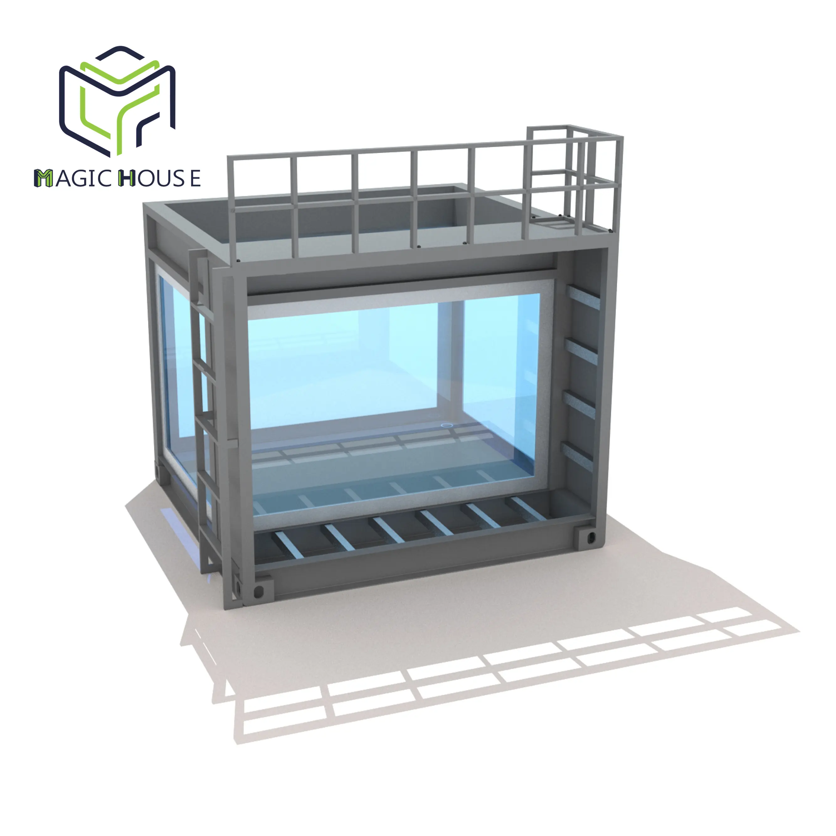 जादू घर घन कस्टम मेड स्टील शीट लाइनर चित्रकारी के साथ 10ft कंटेनर स्विमिंग पूल बड़े कांच की खिड़की