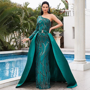 Elegant <b>Sequined</b> Asymmetric Long Evening Gown Strapless Natural Waist Hot Stamping Fashion Dress - Product Image 3