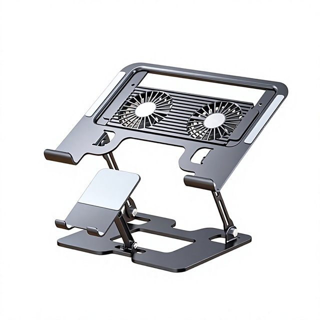 Laptop and Phone 2-in-1 Cooling Stand with Fan Silent Gaming Laptop Riser Air-Cooled