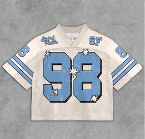 Camiseta de malla Retro con logotipo personalizado de Tontons, Camiseta deportiva recortada de gran tamaño con cuello en V para hombres, ropa de calle transpirable cómoda y ajustada - Product Image 2