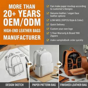 Professioneller Leder-Kamerarucksack mit Laptopfach, Maßgefertigte Kameratasche für DSLR, SLR und Spiegellose Kameras - Product Image 3