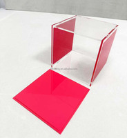 Boîte de rangement pliable en plastique à prix compétitif, transparente rose, 6 côtés, conteneur personnalisé, assemblage artisanal, boîtes en plastique acrylique résistant