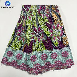 Sinya Tissu <span class=keywords><strong>Pagne</strong></span> Africain Ankara de Haute Qualité Brodé Hollandais Motif Cire <span class=keywords><strong>avec</strong></span> <span class=keywords><strong>Dentelle</strong></span> Cordon Guipure pour Sacs et Housses - Product Image 4