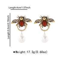 Lot de 3 pièces : Collier pendentif abeille populaire de la série Insectes, Collier avec perles, Boucles d'oreilles clous diamantées abeille vintage, Bijoux de mode pour femme