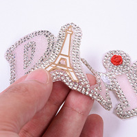 Patchs brodés en strass Bling Tour Eiffel Paris, lettres appliquées pour vêtements, chapeaux, chaussures, sacs – Vente en gros