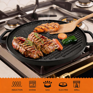Plaque de cuisson réversible en fonte de 12 pouces, pré-assaisonnée, double face, pour cuisinière à gaz ou électrique - Product Image 1