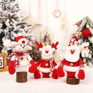 Knitted Christmas Sitting Dolls Snowman Reindeer and Santa Claus with Scarves <b>Hats</b> for Tabletop Mantel Cozy <b>Holiday</b> Display - Product Image 1