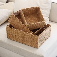 Cesta de Armazenamento Retangular Leve Nórdica com Borda de Renda para Organização de Mesa e Brinquedos