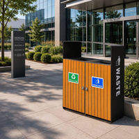 Contenedor de Reciclaje de Lujo Moderno MAX-HG187, Diseño Ecológico, Acero Inoxidable, Madera WPC, Metal, Gran Tamaño, Uso Interior/Exterior
