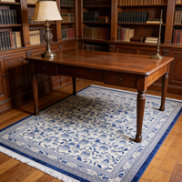 Tapis tissé en laine à poils longs, bleu et blanc, style porcelaine chinoise, adapté aux animaux domestiques, antidérapant, écologique