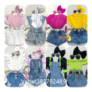 库存夏季女孩2pcs服装套装婴儿条纹糖霜褶边衬衫镂空牛仔裤秋季女孩连衣裙 - Product Image 6