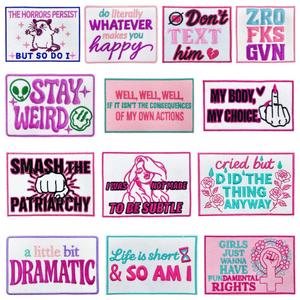 Iron-On Personalized Embroidered pink Edge Stay Weird so Am I Boy Mama Words Checker Patches for Clothes <b>Hat</b> <b>Bag</b> Decoration - Product Image 2