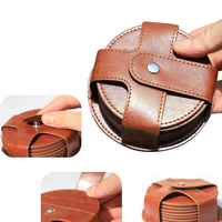 Ensemble de sous-verres ronds en cuir PU avec logo personnalisé, étui en cuir à fermeture à pression, tapis de table pour tasses, fournisseur en gros