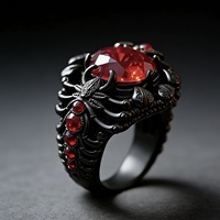 Bagues pour hommes en zircon rouge avec incrustation latérale en forme de scorpion, ton noir canon, bijoux punk rock au style unique, vente en gros