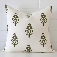 Housse de coussin en poly-linolène imprimée à la main, motif floral, vert olive, pour canapé, style bouclé