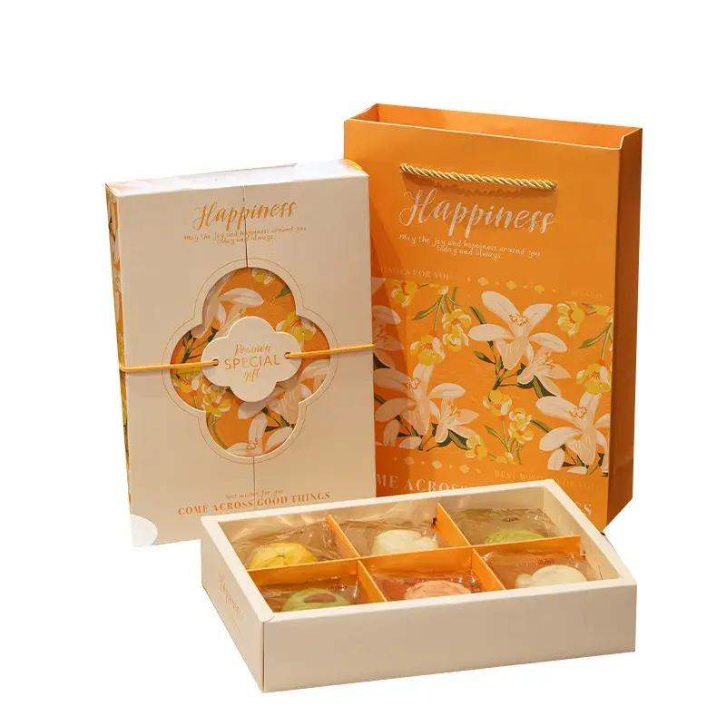 صندوق تعبئة جديد للكعك المحلى من جلد الثلج المخصص به 6 أقسام صندوق حلوى آمن على الغذاء