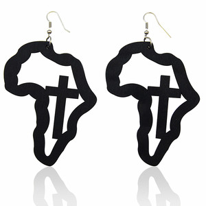 Mode Creative Designer Boucles D'oreilles En Bois Magique <span class=keywords><strong>Afro</strong></span> Filles Symbole Creux Afrique Carte Pendentif Boucles D'oreilles - Product Image 3