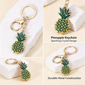 <b>Cute</b> Pineapple Shape Zinc Alloy Keychain Carabiner Irregular Fashion Accessory Green Yellow Crystal Design - Product Image 4