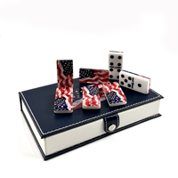 Jeu de dominos double six avec drapeau national américain, 28 tuiles 11x18cm, boîte en cuir PU de qualité supérieure, jeu de société familial pour fêtes en intérieur, cadeau