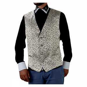 Chaleco de novio azul con patrón de chal, sin forro, sin bolsillos y sin cinturón - Product Image 2
