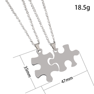 Pendentif puzzle personnalisable unisexe en acier inoxydable plaqué or 18 carats, cadeau unique pour couple, chaîne commémorative - Product Image 6