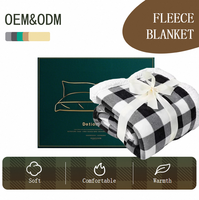 Plaid Sherpa à carreaux Buffalo noir et blanc pour canapé, couverture en polaire à carreaux et jetés