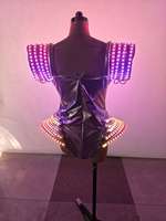 Combinaison Métallique Lumineuse à LED RGB, Tenue Sculptée à Épaules Bouffantes, Costume Lumineux pour Danseuse GOGO de Boîte de Nuit et Défilé Scénique