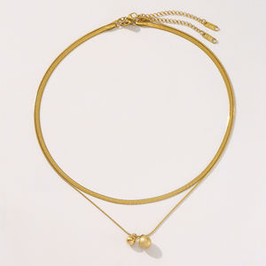 سلسلة ثعبان شخصية مزدوجة الطبقة قلادة قلادات مجوهرات للنساء رخيصة الفولاذ المقاوم للصدأ 18 قيراط قلادة مطلية بالذهب في المخزون - Product Image 1