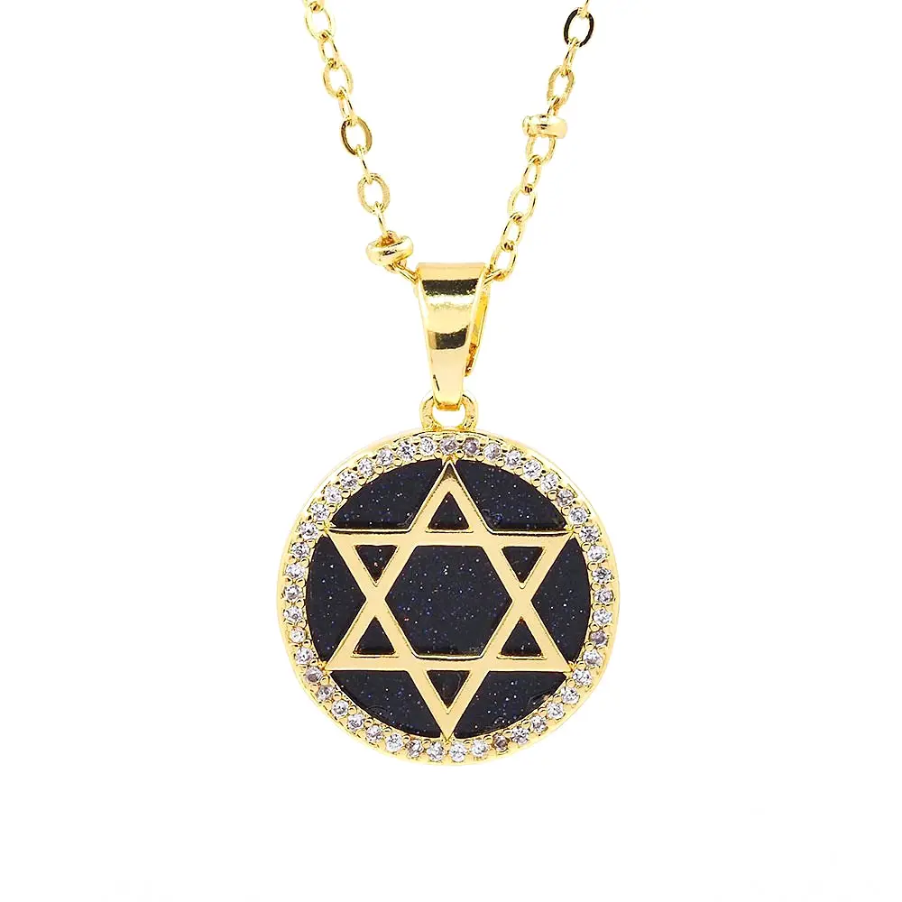 Colar de pedra natural estrela de David, acessório de colar de pérolas banhado a ouro, joia longa de corrente, joia judaica, atacado, moda da moda