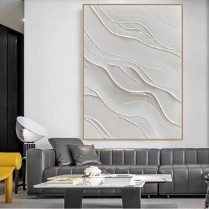 Vẽ tay 3D Trắng tối giản bãi biển vải sơn wabi-sabi kết cấu tường nghệ thuật sóng biển sơn dầu cho phòng khách trang trí - Product Image 5