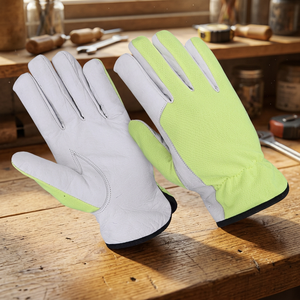 Gants de sécurité en cuir PU blanc et jaune JNA GROUP, pointes des doigts antidérapantes, bracelet élastique, épaisseur 11 oz, résistance à la chaleur - Product Image 3