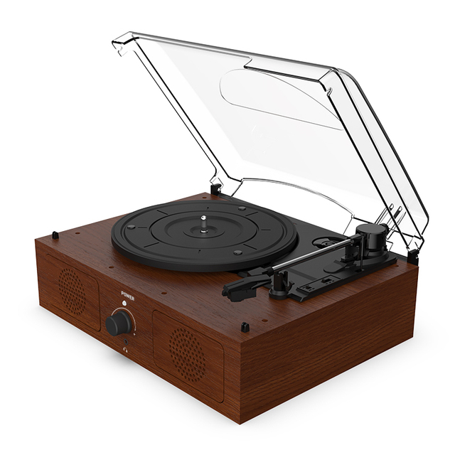 Wireless for Wooden Rechargeable Portable Vintage Vinyl Record Turntable Cassette Player with Built-in Stereo Speaker USB