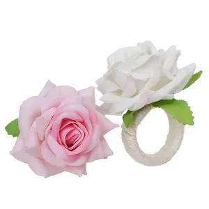Sampanye mawar bunga serbet tombol Hari Valentine hotel serbet lingkaran kreatif twine tenun mulut kain serbet cincin