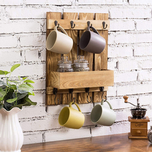 Support mural vintage <span class=keywords><strong>en</strong></span> <span class=keywords><strong>bois</strong></span> brûlé à un seul niveau pour tasses à café, accessoires de <span class=keywords><strong>cuisine</strong></span>, étagère de rangement Mingrui JAJ-A0025 - Product Image 2
