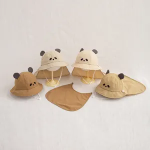 学步儿童水桶帽婴儿快干脖子遮阳防晒防紫外线夏季儿童帽可调式熊猫宝宝帽子