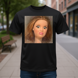 Camiseta Doll Face Meme negra unisex para adultos talla mediana - Product Image 3