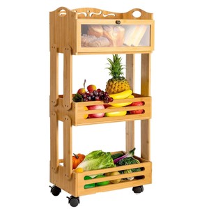 Modern minimalist bamboo shelf, multi-tiered floor-<b>standing</b> <b>vegetable</b> and fruit storage rack, solid wood movable storage rack - Product Image 5
