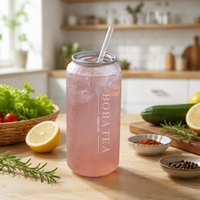 Botol Minuman Silinder PET Kustom, Wadah Minuman Sekali Pakai Dengan Tutup Terbuka, Sablon untuk Teh Susu Jus