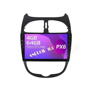 64G 안드로이드 터치 스크린 자동차 비디오 라디오 스테레오 DVD 플레이어 멀티미디어 시스템 푸조 206 2000-2016 GPS 네비게이션