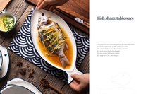 Plaques ovales en céramique en forme de poisson, avec ligne bleue peinte à la main, de style chinois japonais, pour le service, article à la maison, restaurant, 1 pièce