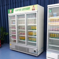 Réfrigérateur commercial à trois portes pour boissons, grand réfrigérateur de présentation pour jus et boissons, avec vitrine en verre transparent