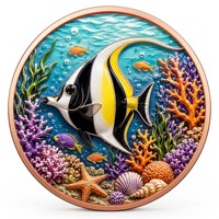 Pièce de monnaie en cuivre pur 999 de 5 oz, série Monde Marin 3D en relief, animaux marins colorés UV, édition de collection
