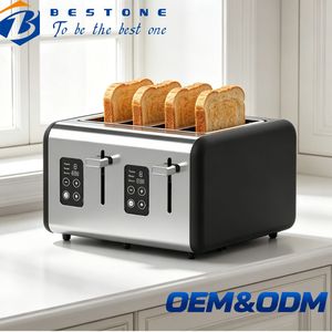 BESTONE 4-Slice <b>Toaster</b> Stainless Steel Digital Timer Automatic Pop-Up Reheat Defrost Function Household Use - Product Image 1