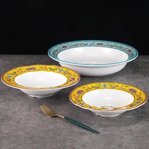 Plato redondo creativo de melamina estilo porcelana china A5 con borde ligeramente abullonado y tazón poco profundo para fideos. - Product Image 1