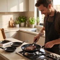 Poêle à frire classique antiadhésive à âme en fonte, lot de 3 tailles, poignée en plastique résistante à la chaleur, compatible gaz et induction, nettoyage facile, pour cuisine domestique