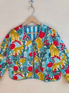 Chaqueta Acolchada de Algodón con Estampado de Tigre para Mujer, Chaqueta Bomber Boho Hecha a Mano, Ropa Exterior con Estampado Animal, Chaqueta Kimono Ligera Reversible - Product Image 2