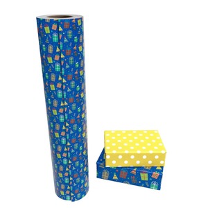 Custom <b>Blue</b> Eco-Friendly Gift Boxes Pattern Wrapping <b>Paper</b> <b>Roll</b> Double-Sided Coated Art <b>Paper</b> 100GSM Recyclable Digital Printing - Product Image 1