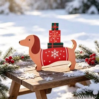 Figurine de chien de Noël en bois avec chapeau de Père Noël, ornement de table de ferme pour les fêtes, 8 pouces, cadeau pour les amoureux des chiens
